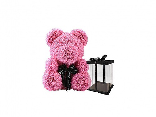 Αρκουδάκι από ροζ τριαντάφυλλα σε συσκευασία δώρου κουτί, 30x40cm, Rose Bear