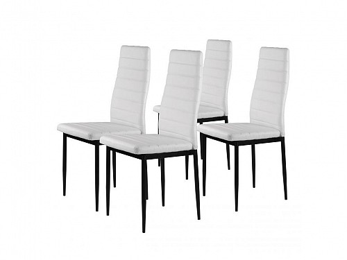 Σετ Καρέκλες τραπεζαρίας 4 τεμαχίων σε λευκό χρώμα με μαύρα ατσάλινα πόδια, 98x42x37cm